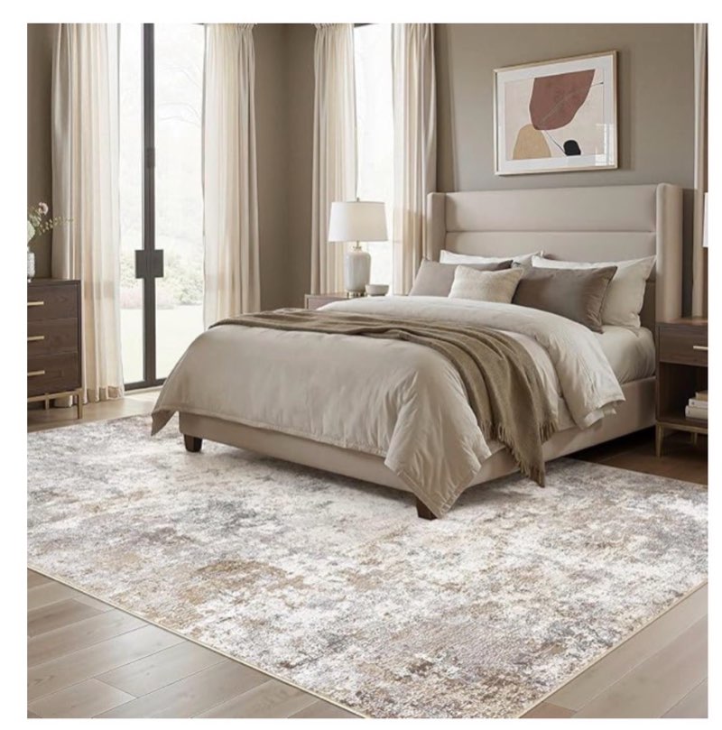 uermei 8x10 area rug living room rugs - washable neutral modern abstract soft thin large rug indoor floor non slip rug carpet for bedroom under dining table home office decor - brown grey