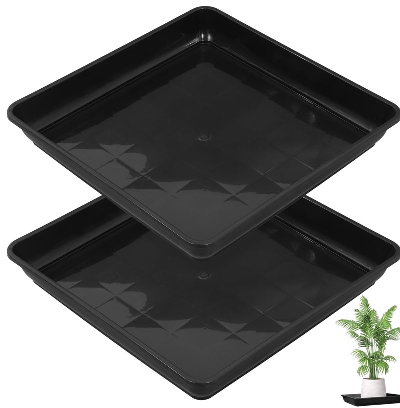 2 Pack Square Plant Saucer Tray 16 inch, Heavy Duty Plastic Square Plant Saucers for Indoors Outdoor, Flower Planter Drip Trays for Pots, Seed Starting, Seedling Growing