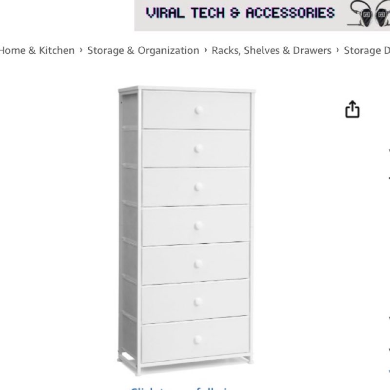 crestlive products tall dresser, 7-drawer wide fabirc storage tower, chests of drawers - vertical organizer unit for bedroom, hallway, entryway, nursery, wood top, closets with handles (white)