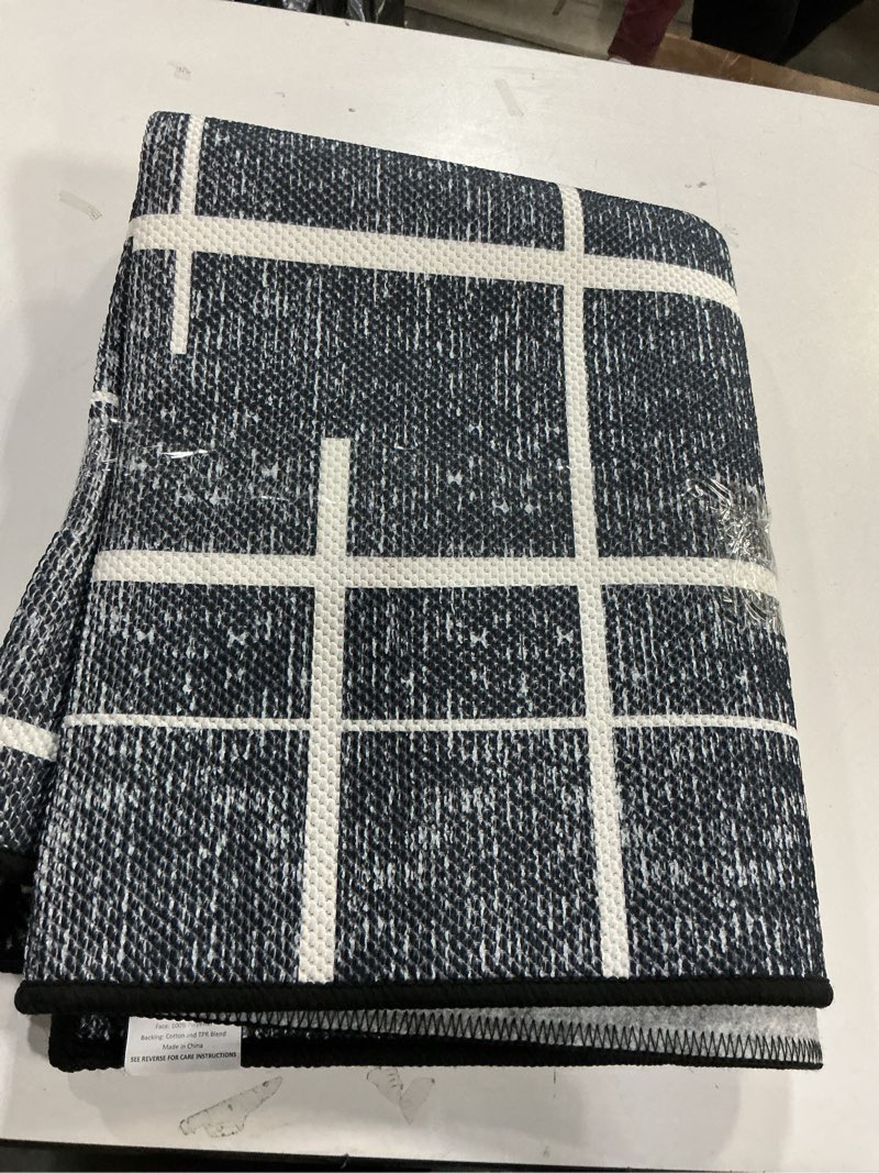 Condition photo showing As Is for TTelephant 3x5 Washable Rug, Modern Distressed Stripe, Small Area Rug Non Slip, Woven Thin No Shed O