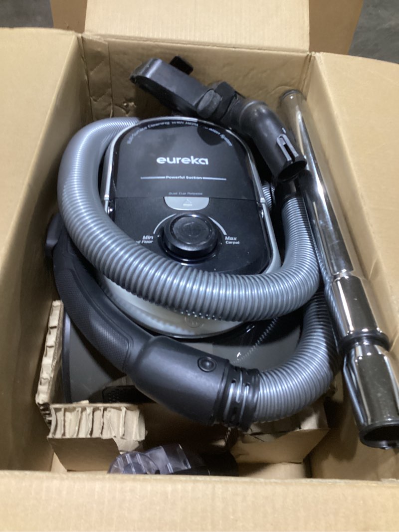 Condition photo showing As Is for Eureka Bagless Canister Vacuum Cleaner, Lightweight Vac for Carpets and Hard Floors, Silver with Black, NEN180