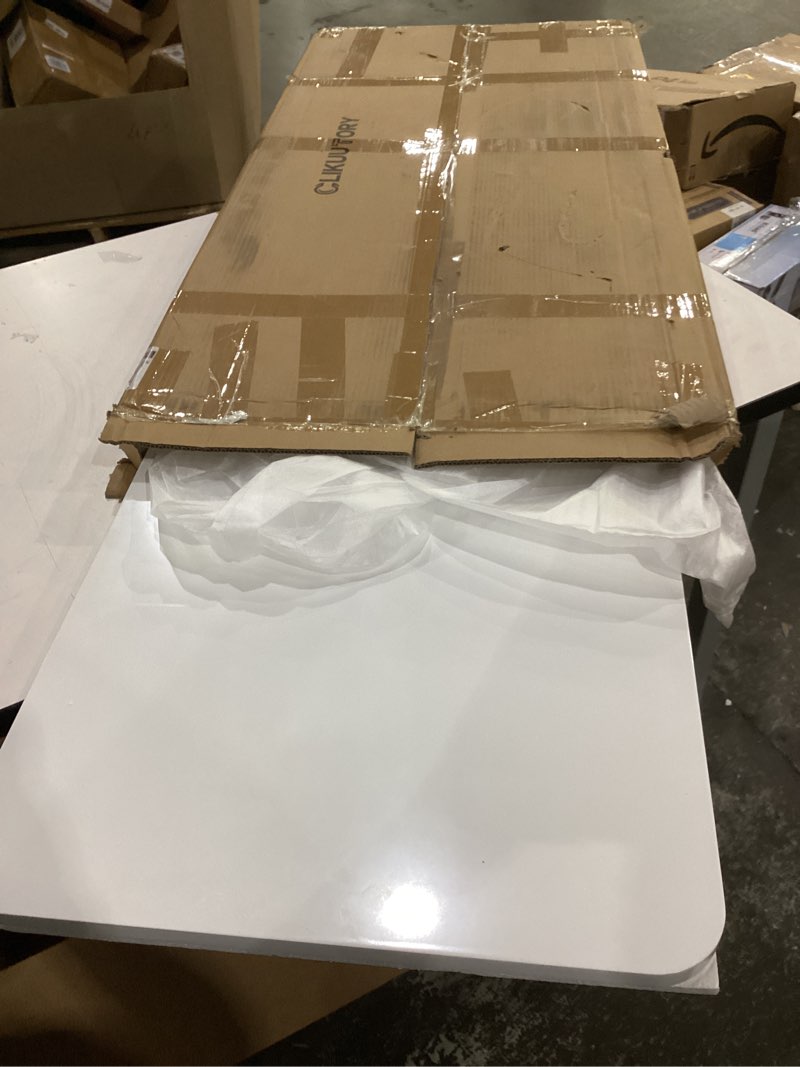 Condition photo showing As Is for clikuutory wall mounted high gloss folding table, wall desk fold down for small spaces, folding workbench for laundry room, home office, kitchen, bedroom, home bar, white (47.2"×19.7") 47.2"w x 19.7"d x 5.2"h white