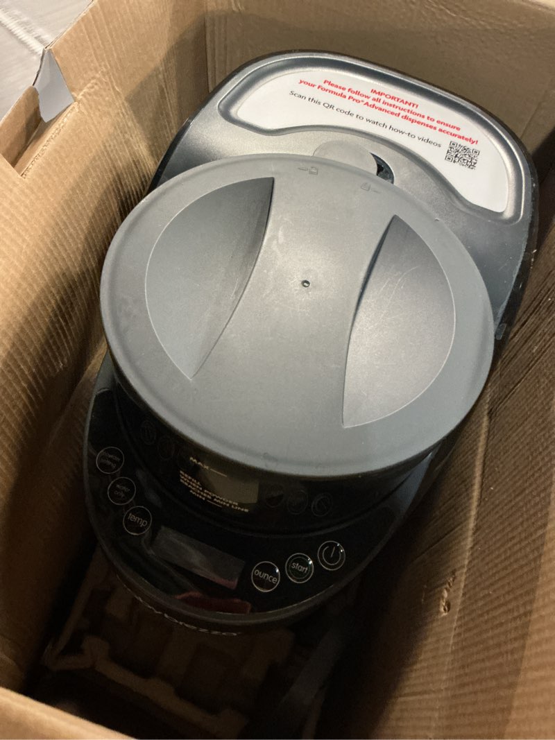 Condition photo showing As Is for Baby Brezza New and Improved Formula Pro Advanced Formula Dispenser Machine - Automatically Mix a Warm Formula Bottle Instantly - Easily Make Bottle with Automatic Powder Blending, Charcoal