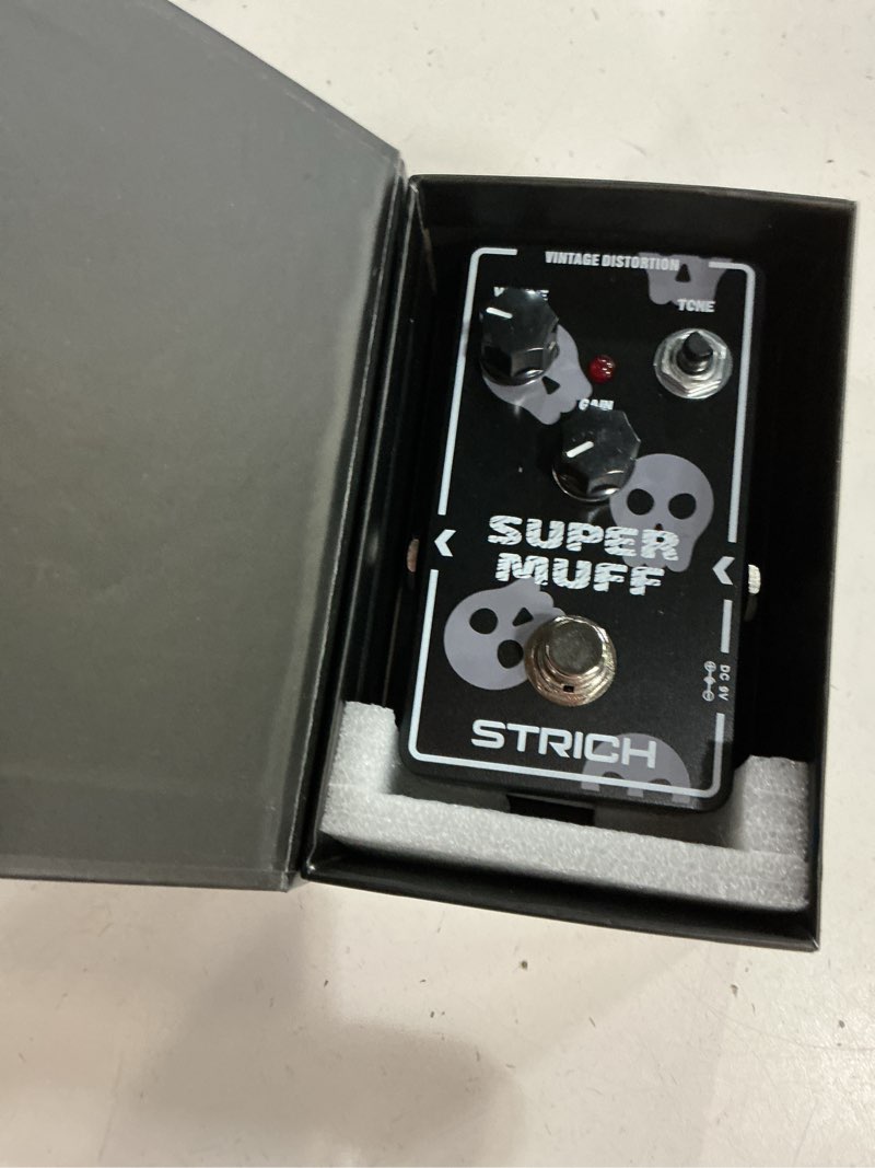 Condition photo showing As Is for strich distortion guitar pedal, morpher distortion, super muff analog, tight, classic crunch 80s metal, true bypass for electric guitar, white and black white and black distortion