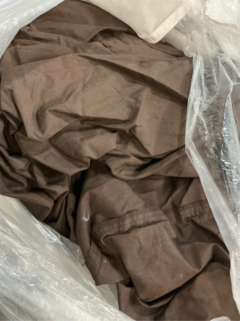Condition photo showing As Is for organic crisp percale deluxe bedding bundle, king, espresso