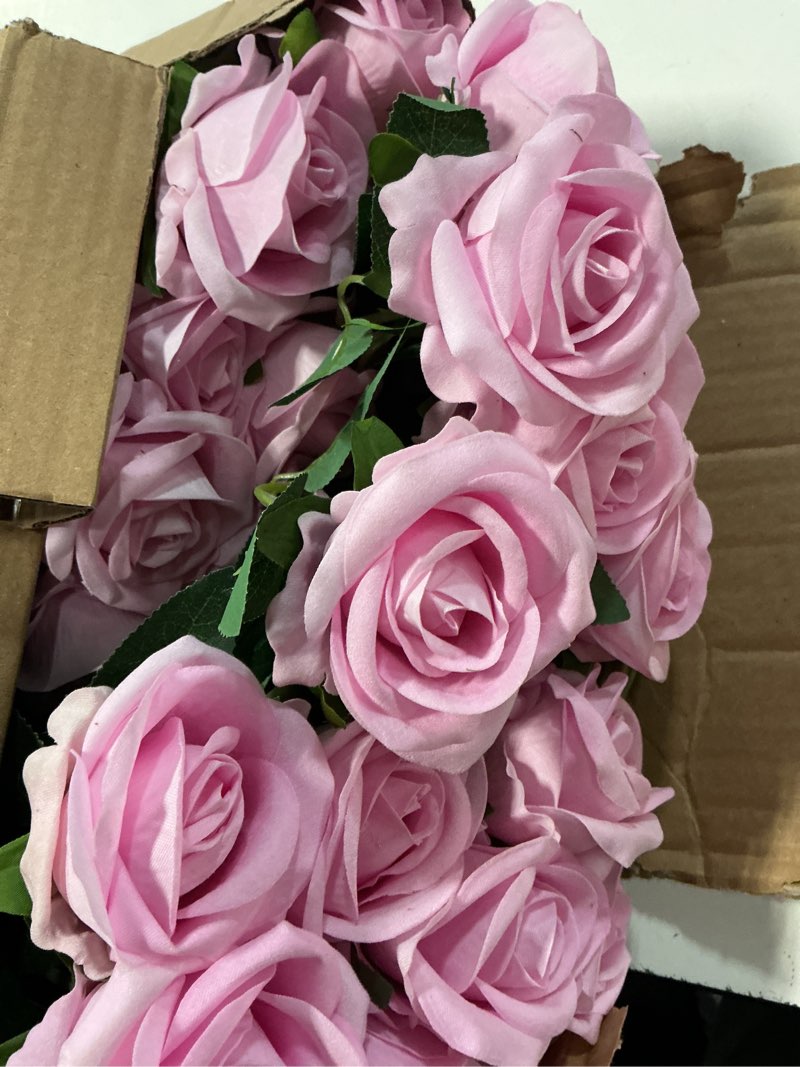 Condition photo showing Good Condition for 50 pcs pink roses artificial flowers, fake roses with stem realistic silk roses for diy wedding bouquets table centerpieces arrangements baby shower birthday home decor valentine's day gift for her