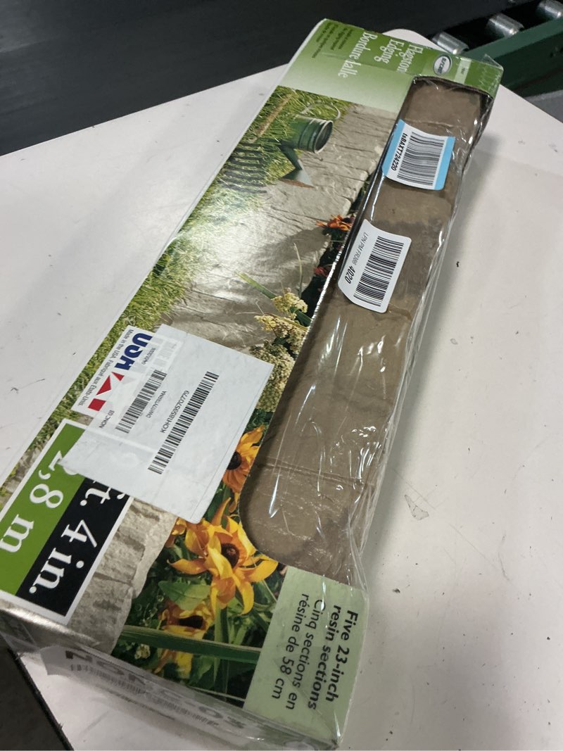 Condition photo showing New/Like New for suncast 5 piece plastic border stone edging with modern style and natural border stone appearance for enclosing flower beds or garden plots, brown flagstone