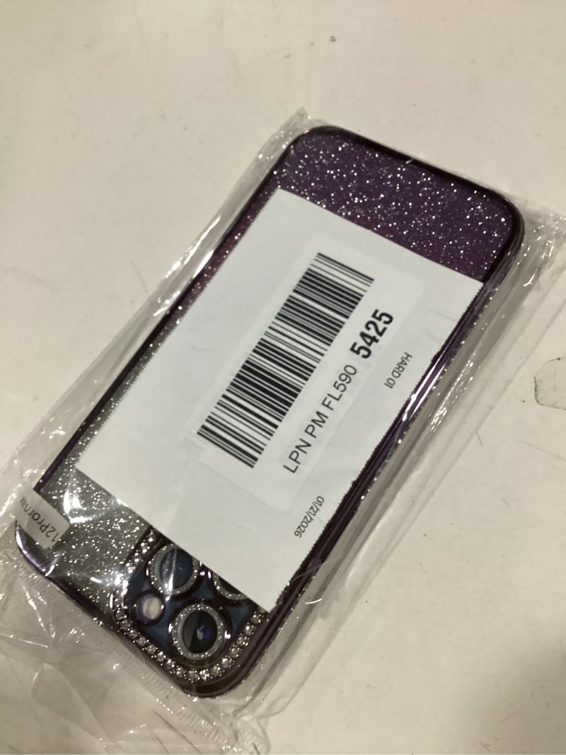 Condition photo showing Good Condition for Magnetic Kickstand (Glitter Lens Protector ) Case for iPhone 15 14 13 12 Pro Max (Compatible with Magsafe ) Sparkling Diamond Cover Glitter Shiny Rhinestone Cases (Purple,for iPhone 12 Pro Max) Purple For iPhone 12 Pro Max