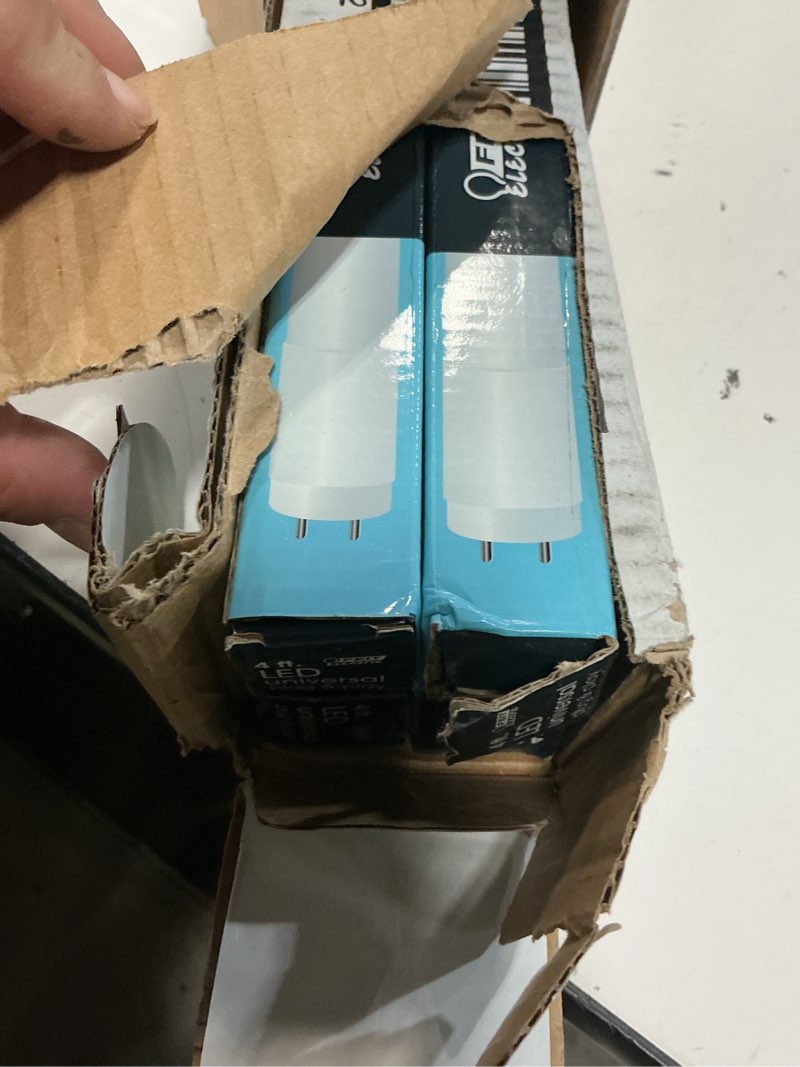 Condition photo showing Good Condition for feit electric t8 led bulbs 4 foot, 32 watt equivalent, type a tube light, plug & play, t8 or t12 led tube light, led fluorescent replacement, frosted, t48/850/ledg2/4,5000k daylight, 4 pack 5000k (daylight) g13 base