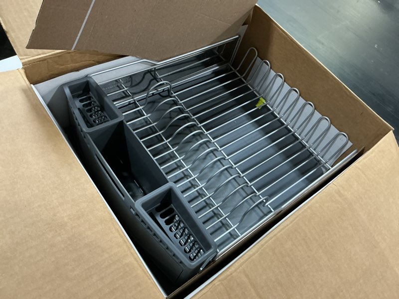Condition photo showing Good Condition for kitchenaid large capacity full size rust resistant dish rack with angled drain board and removable flatware caddy, light grey gray full size