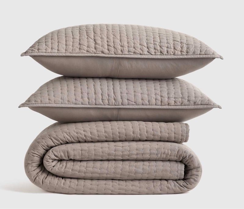 quince european linen cotton stitch quilt set king/cal king