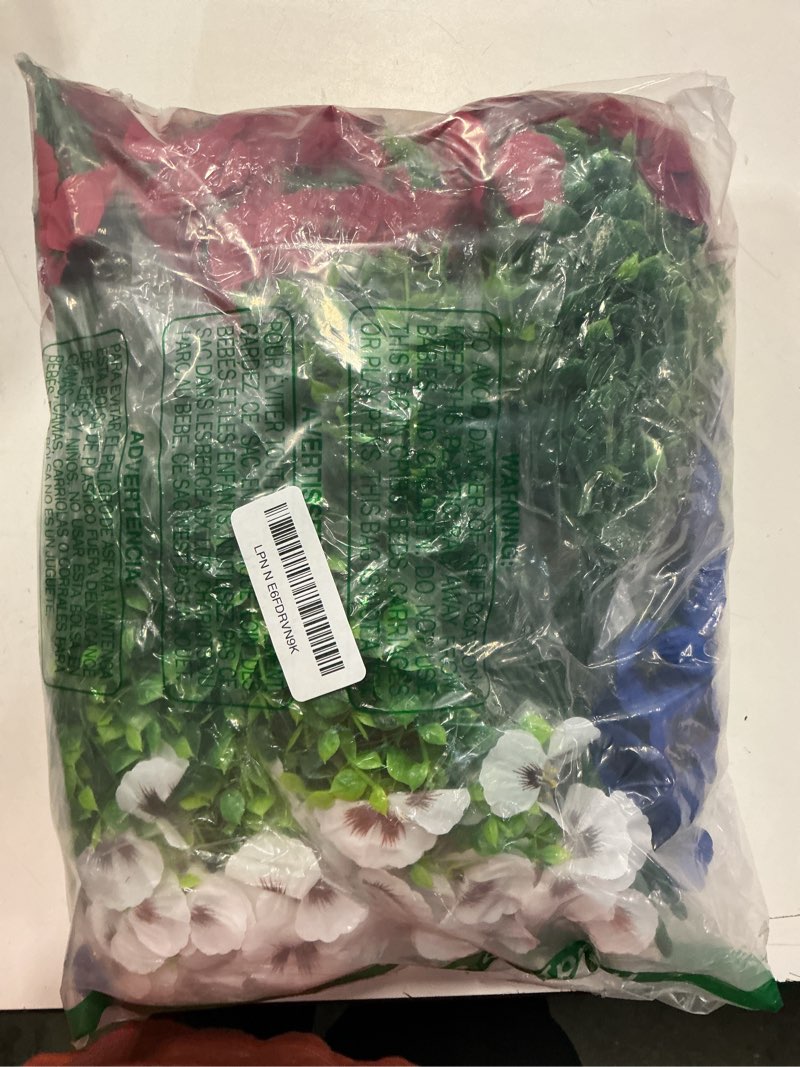 Condition photo showing Good Condition for 18 pcs artificial fake pansy flowers for outdoor, uv resistant faux silk pansies patriotic flowers for outside for planter front door porch patio window 4th of july home decor (18, red, white, blue) red, white, blue 18