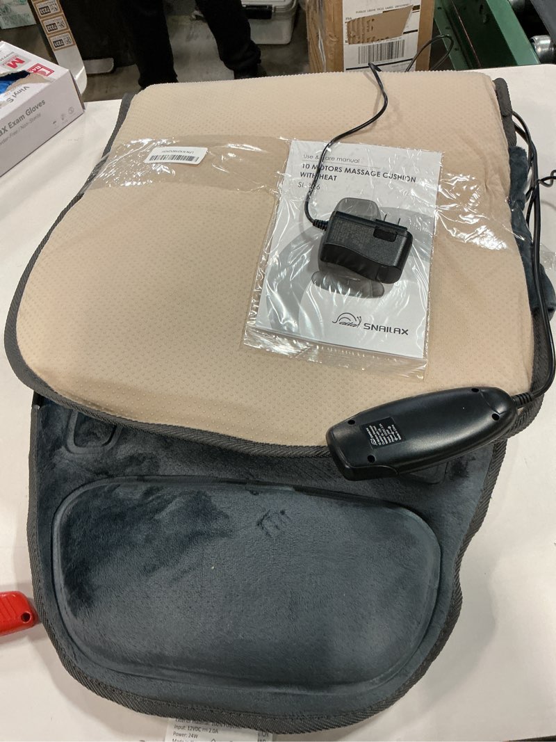 Condition photo showing As Is for Snailax Massage Seat Cushion with Heat - Extra Memory Foam Support Pad in Neck and Lumbar,10 Vibration Massage Motors, 2 Heat Levels, Back Massager Chair Pad for Back Navy Blue
