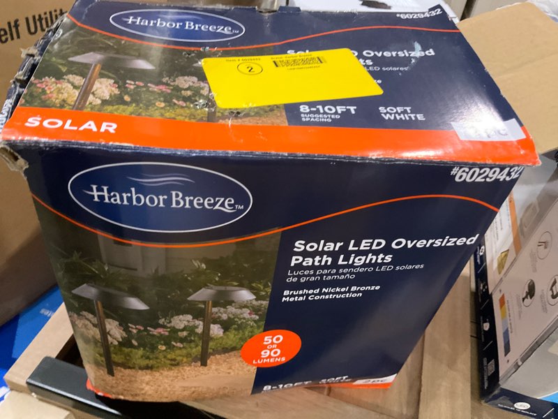Condition photo showing As Is for harbor breeze 2-pack 90-lumens brushed bronze solar led outdoor path light ki