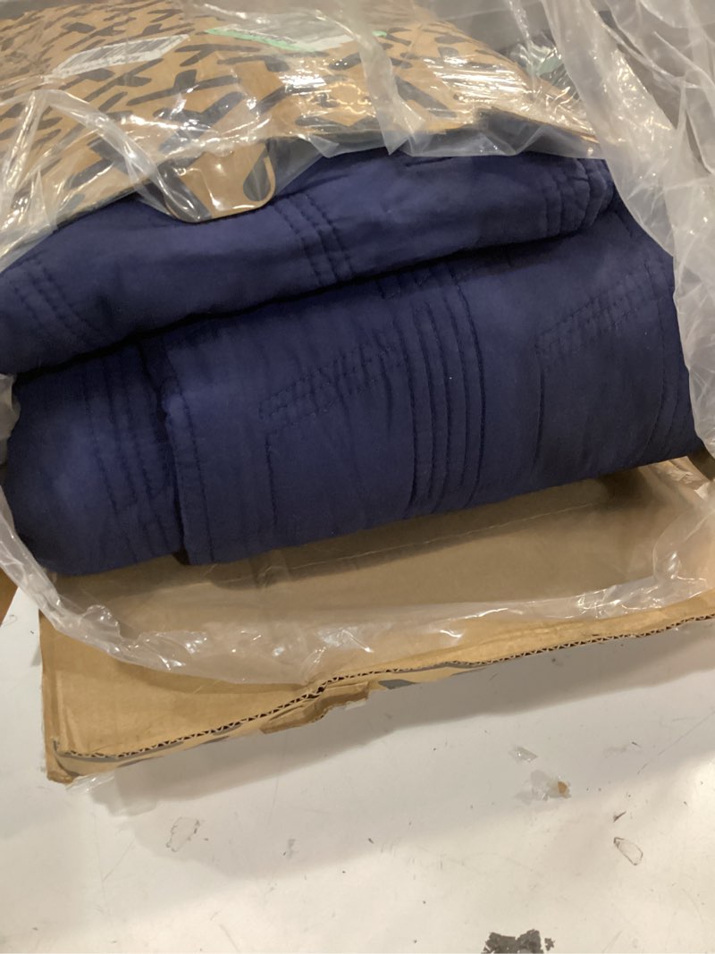 Condition photo showing Good Condition for HORIMOTE HOME 100% Cotton Quilt Set Queen Size, Navy Blue Pre-Washed 3-Piece Bedspread Coverlet Set, Cozy Lightweight Stitching Bedding Cover with 2 Shams in Geometric Pattern for All Season Navy Blue Full/Queen