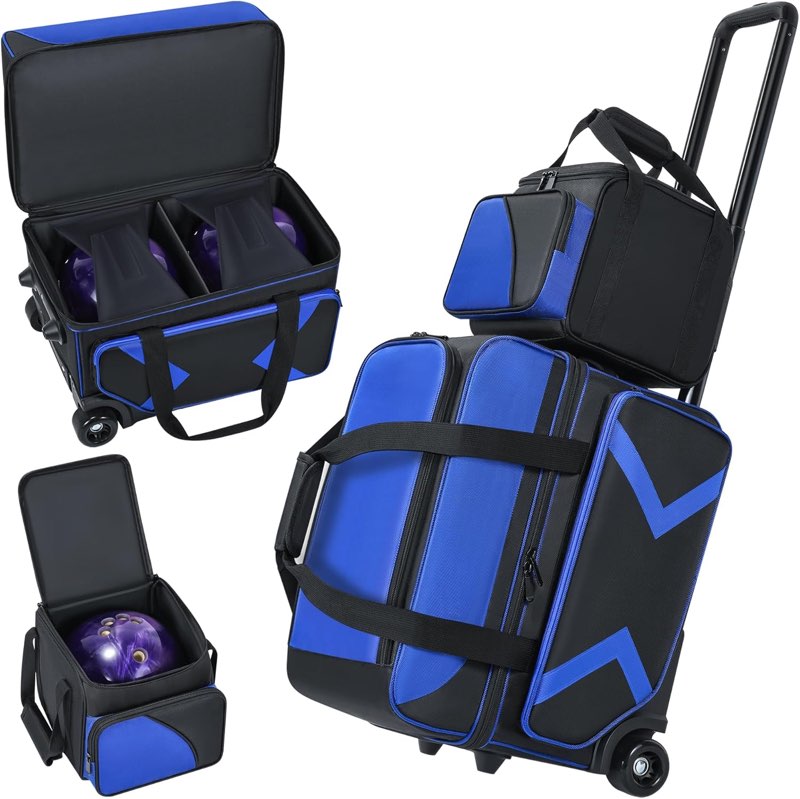 3 ball bowling bag with wheels, rolling bowling bag 3 ball roller with multi-poc