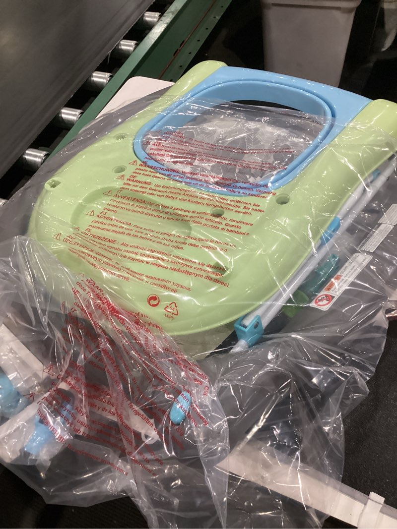 Condition photo showing Good Condition for similar)))5 in 1 foldable baby walker, activity baby walker-baby bouncer, rocker, activity center,seat and push walker,detachable trampoline mat, adjustable speed rear wheels and height,ages 6-18 months(mint) blue