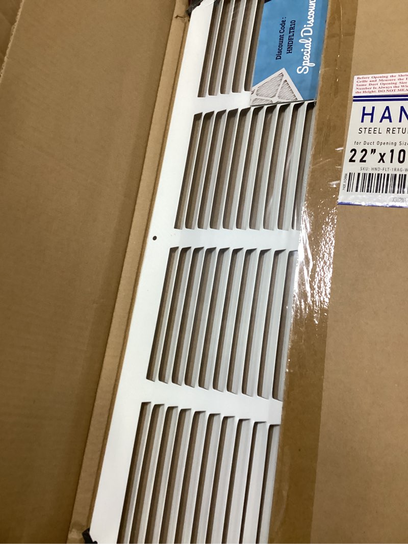 Condition photo showing Good Condition for Fits 22x10 Duct Opening | Steel Return Air Grille by Handua | Vent Cover Grill for Sidewall and Ceiling | White | HVAC Cold Air Intake Grille | Outer Dimensions: 23.75"W X 11.75" 1 22"W x 10"H [Duct Opening]