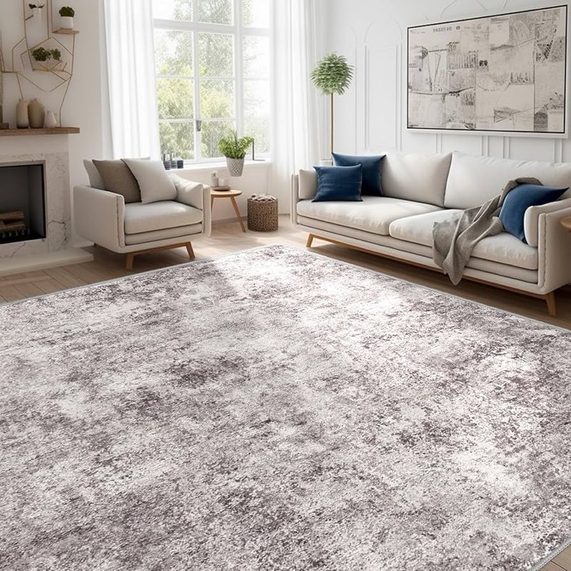 rugsreal washable rug 10x13 for living room modern abstract area rug non-slip large contemporary bedroom rug stain resistant aesthetic accent floor carpet foldable solid rug for home office, grey grey 10' x 13' (rectangular)