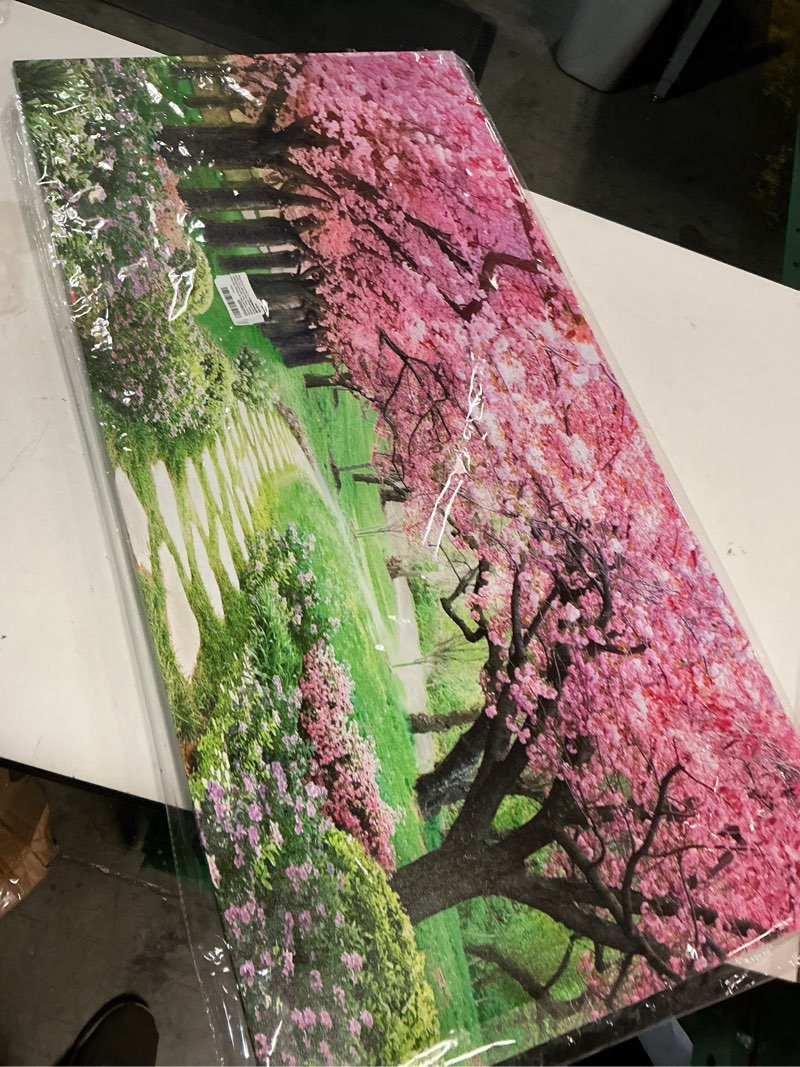 Condition photo showing New/Like New for Aibonnly Canvas Wall Art Painting Pink Cherry Blossoms 1 Piece Park Tree Forest Wallpaper Spring landscape Picture Poster Print Framed and Stretched Ready to Hang for Living Room Bedroom Artwork 48"L x 24"W Pink