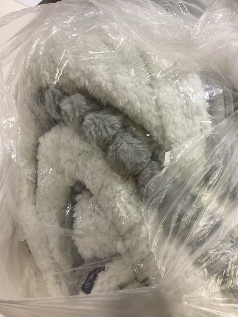 Condition photo showing As Is for Westinghouse Electric Blanket Queen Size, Soft Luxury Faux Fur & Sherpa Heated Blanket with 10 Heating Levels & 1-12 Hours Auto Off, Fast Heating Blanket, Machine Washable, 84x 90 Inch Light Grey Lightgrey Stripe Queen 84"x90"