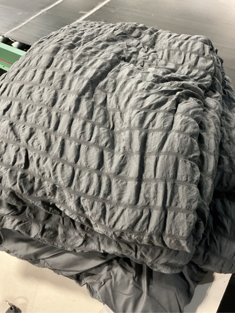 Condition photo showing Good Condition for hymokege queen comforter set seersucker 7 pieces, all season luxury bed in a bag for bedroom, bedding set with comforters, sheets, pillowcases & shams, dark grey queen(88"x 88") dark grey