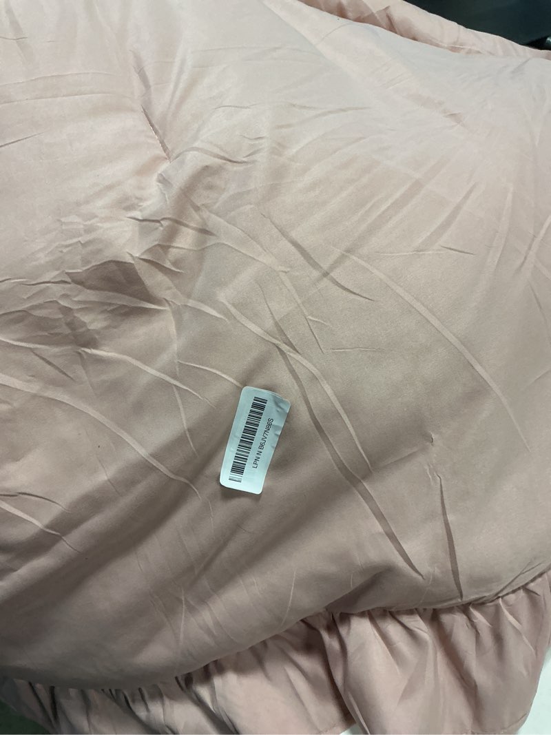 Condition photo showing As Is for litanika full size comforter sets, 3 pieces blush pink ruffle girls women cute bedding comforters & sets, lightweight fluffy microfiber as gift (79x90in comforter & 2 pillowcases) 02 - blush full (79"x90")