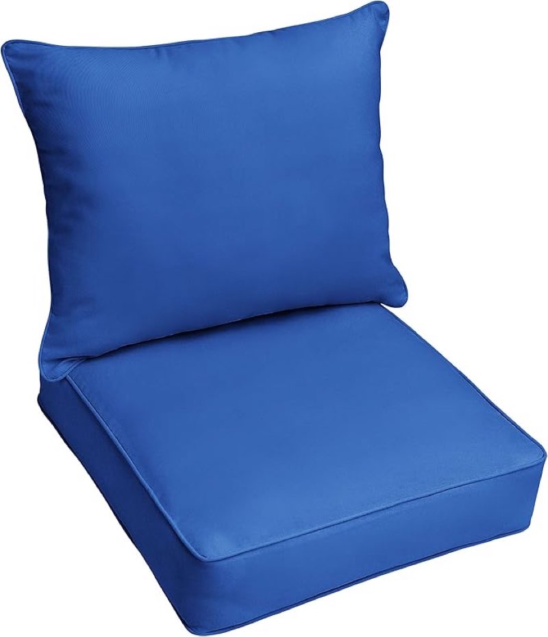 sorra home sunbrella deep seating cushion set - outdoor chair pad & back pillow, water & fade resistant for patio furniture with plush foam - canvas true blue (23" x 25" x 5")