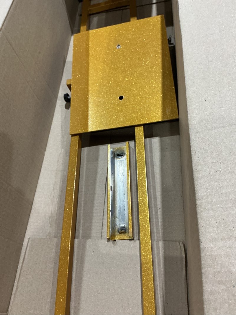 Condition photo showing As Is for thyle 1 pcs gold poster board holder stand height up to 80" heavy duty welcome sign stand double sided easel holder with base adjustable portable sign for wedding restaurant(metal) gold metal 1