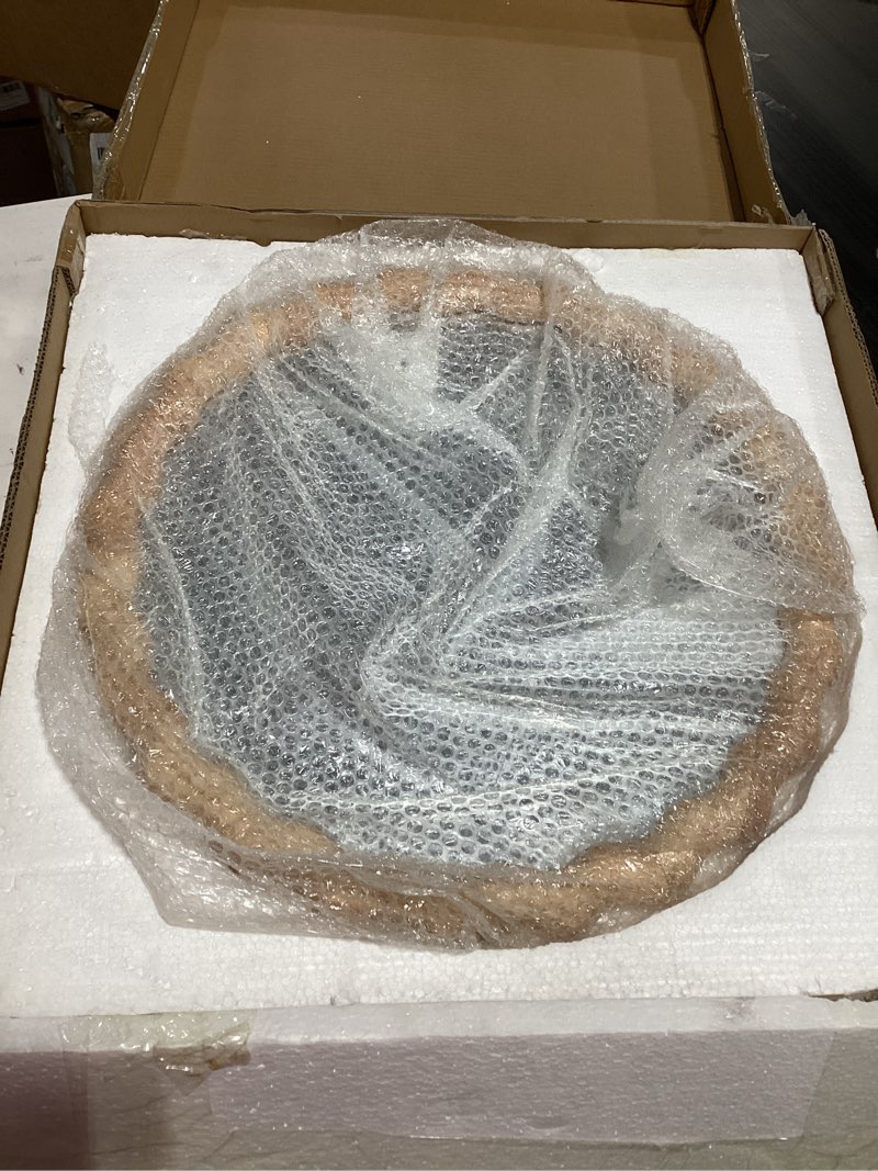 Condition photo showing Good Condition for sawsile Circle Wood Mirrors for Wall, 24" Large Irregular Wavy Wood Modern Boho Vanity Farmhouse Mirrors for Bedroom Living Room Entryway Hallway Fireplace 24"L x 24"W Light Brown