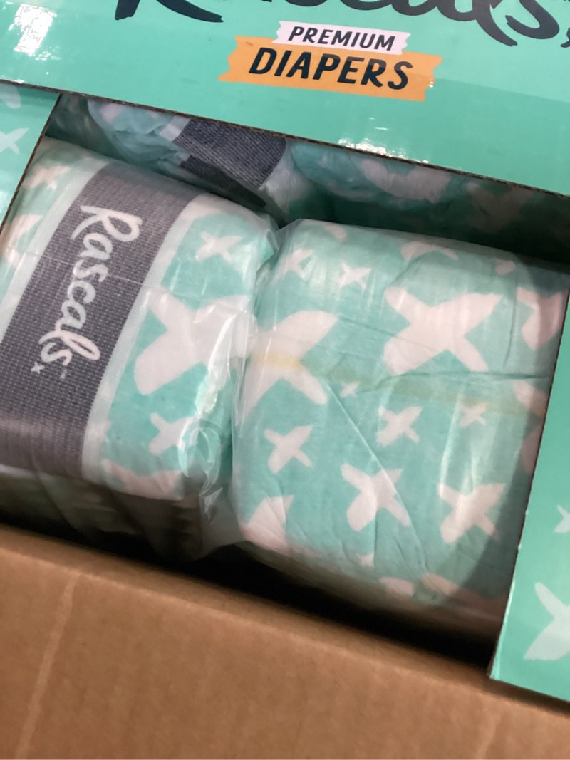 Condition photo showing New/Like New for rascals premium absorbent baby diapers size 3, 184 count, with 5 sensitive infant wipes