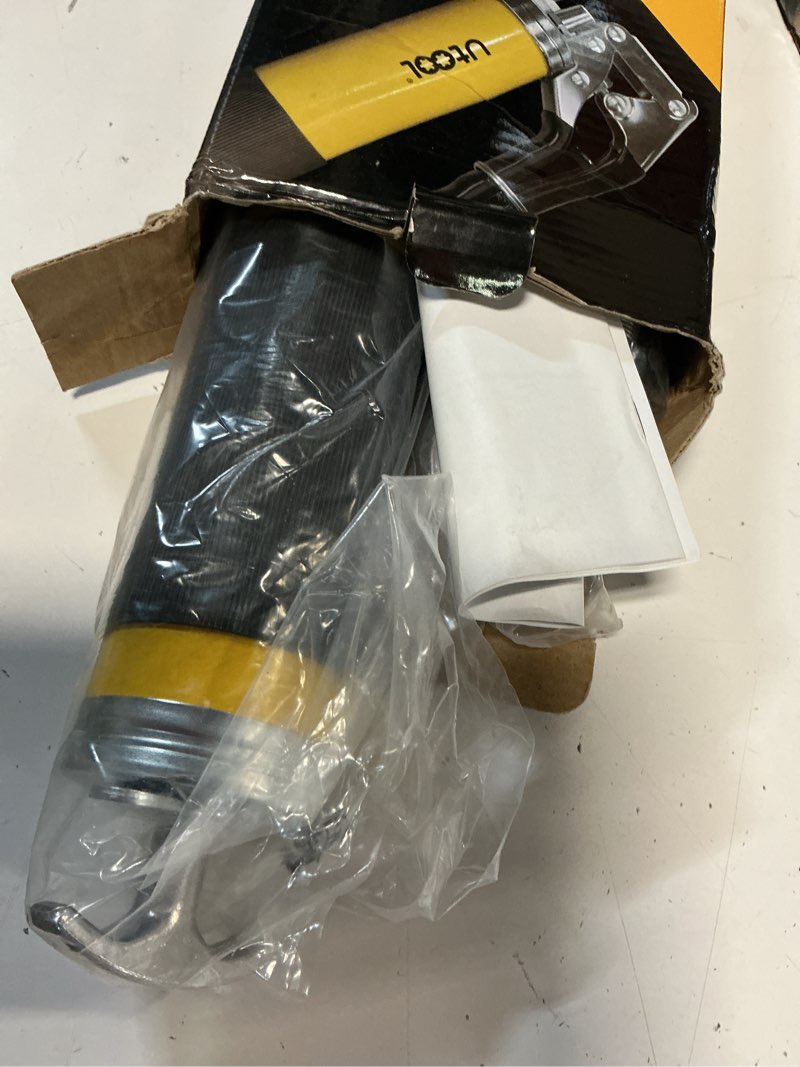 Condition photo showing New/Like New for utool grease gun, 8000 psi heavy duty pistol grip grease gun kit with 14 oz capacity, 18 inch resin flex hose, 1 patented double handle coupler, 1 basic coupler 4pcs