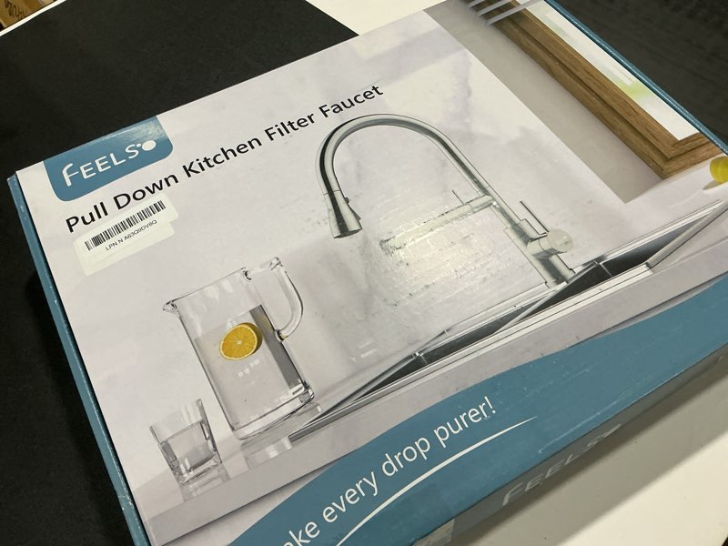 Condition photo showing New/Like New for FEELSO Kitchen Faucets, Upgraded Filter Water Kitchen Faucet with Pull Down Sprayer, Brushed Nickel 