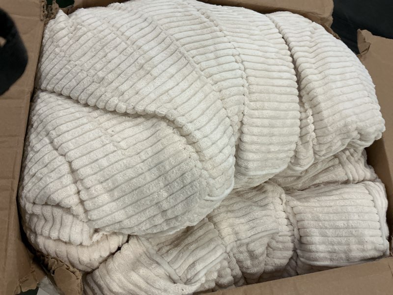 Condition photo showing As Is for FUTEI Cream Throw Pillow Covers Set of 2, 20x20 Inch Striped Texture Cushion Cases with Soft Faux Rabbit Fur Front & Velvet Back, Modern Decorative Couch Pillows for Living Room Cream 20" x 20" (Pack of 2)