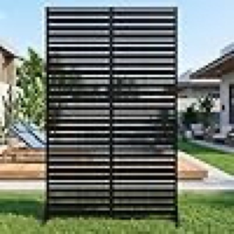 casaphoria metal privacy screen outdoor, 72" h x 47" w freestanding decorative privacy screen for patio deck balcony garden with stable base, louvered black