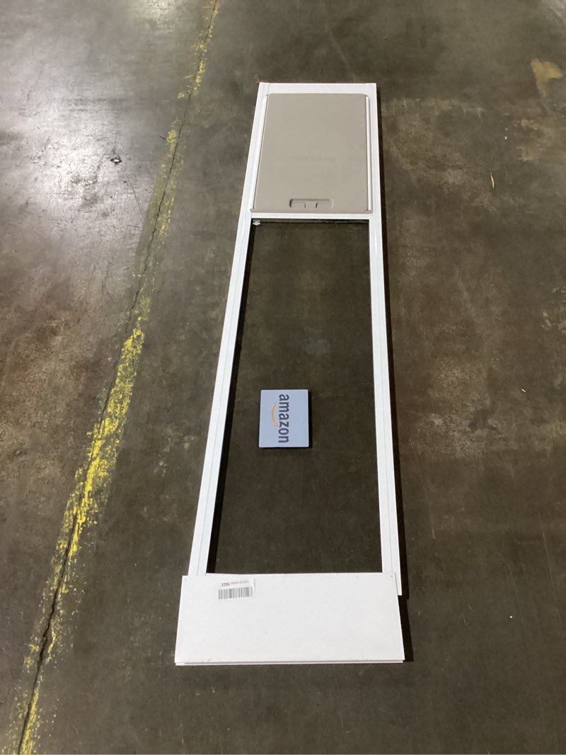 Condition photo showing As Is for (similar to)petsafe sliding glass pet door - no-cut diy install doggy door for renters - aluminum frame - adjustable height 91 7/16\" to 96\" - ideal for medium dogs up to 40 lb - white