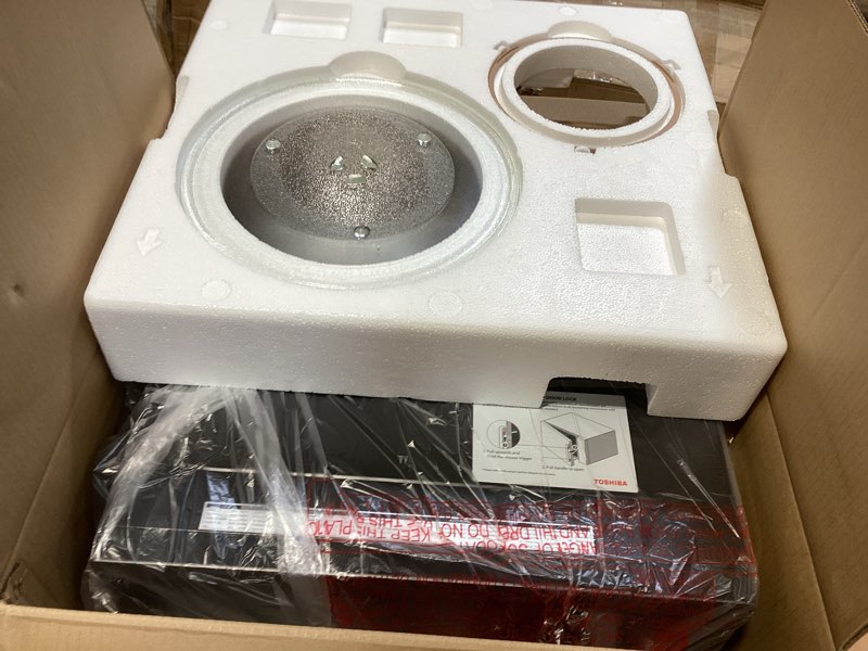 Condition photo showing New/Like New for Toshiba Air Fryer Combo 4-in-1 Countertop Microwave Oven, Smart Sensor, Convection, Mute Function, Position Memory 13.6" Turntable, 1.5 Cu Ft, 1000W, Black, ML-EC42P(BS) Black Stainless Steel