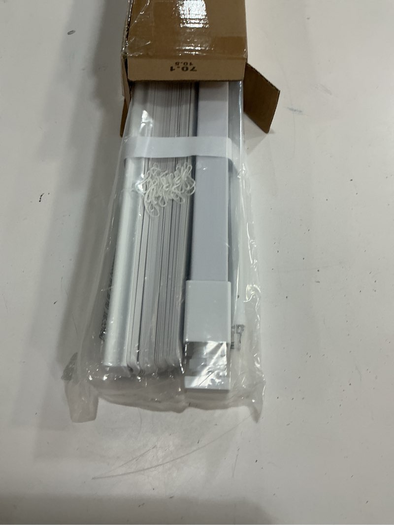 Condition photo showing New/Like New for lazblinds no tools no drill 1" vinyl mini blinds, cordless blinds for windows, light filtering horizontal window blinds & shades, 28" w x 64" h, white cordless-white 28" w x 64" h