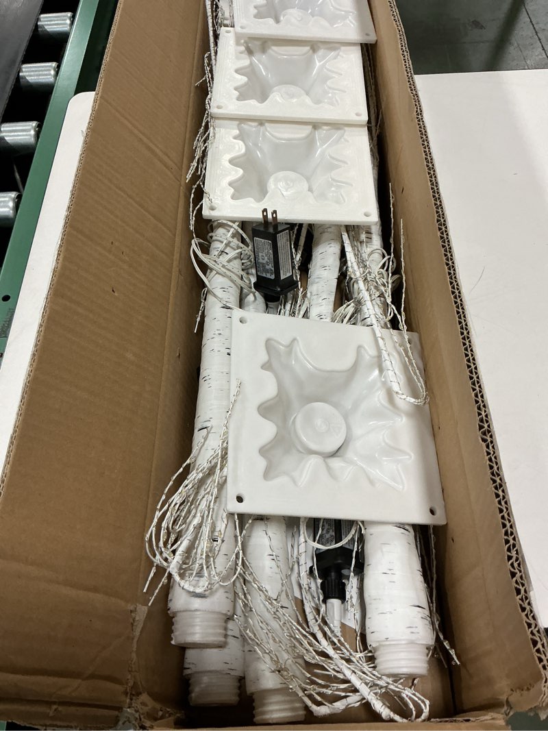 Condition photo showing As Is for 6 Pcs 4 ft Lighted Birch Tree Artificial Birch Tree Decoration LED Warm White Lights Birch Trees Christmas Tree for Home Decor Indoor Holiday Thanksgiving Outdoor