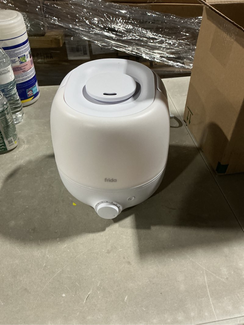 Condition photo showing As Is for frida baby 3-in-1 cool mist humidifier for large rooms, top fill humidifier for bedroom, allergy relief, 60 hour runtime + nightlight, auto shut-off, quiet, carry handle, essential oil diffuser