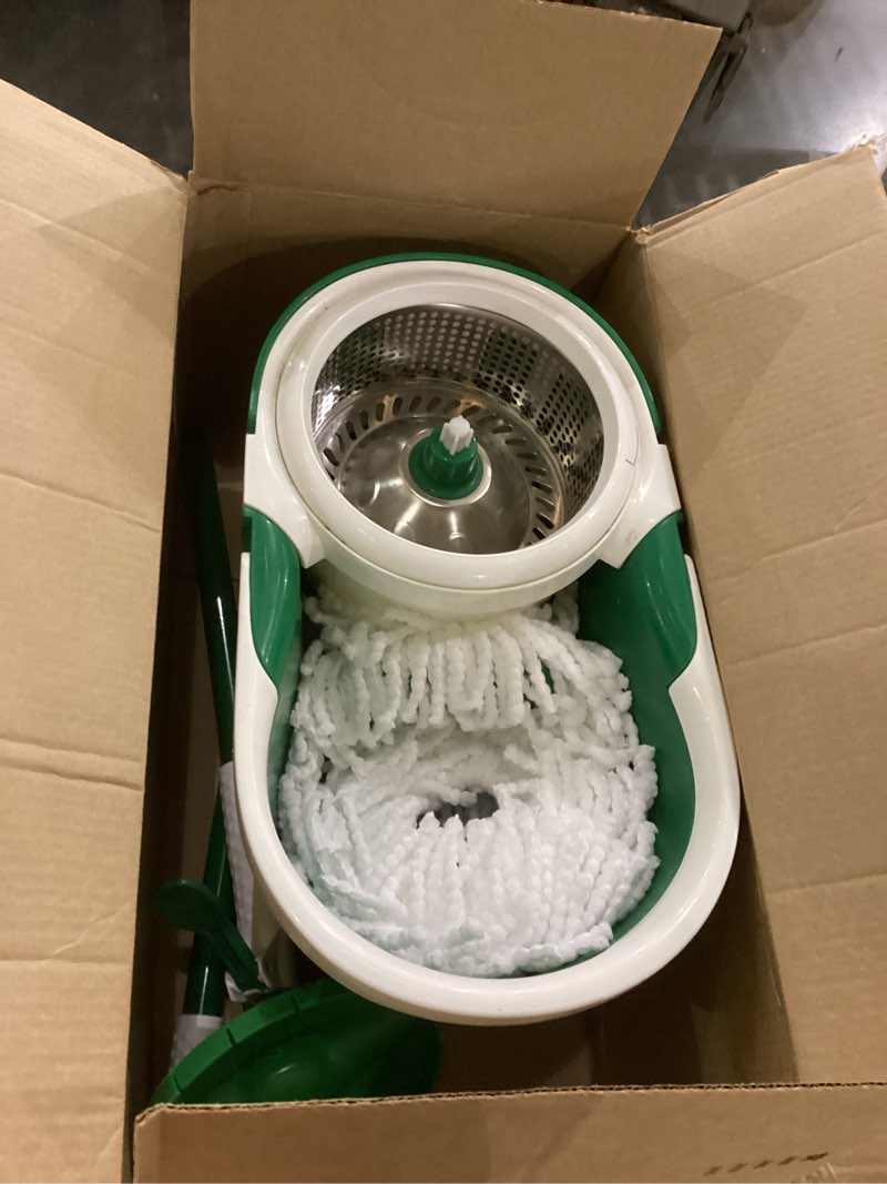 Condition photo showing As Is for Libman Tornado Spin Mop System, Spinning Floor Mopping and Bucket with Wringer Set for Home, Hardwood, Laminate, Tile Cleaning, Includes 1 Machine Washable Replacement Head Refills (2 Total) Spin Mop Plus 1 Refill