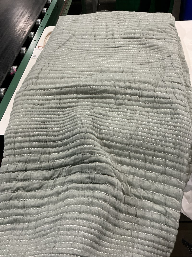 Condition photo showing Good Condition for quince,organic cotton channel stitch coverlet king/green
