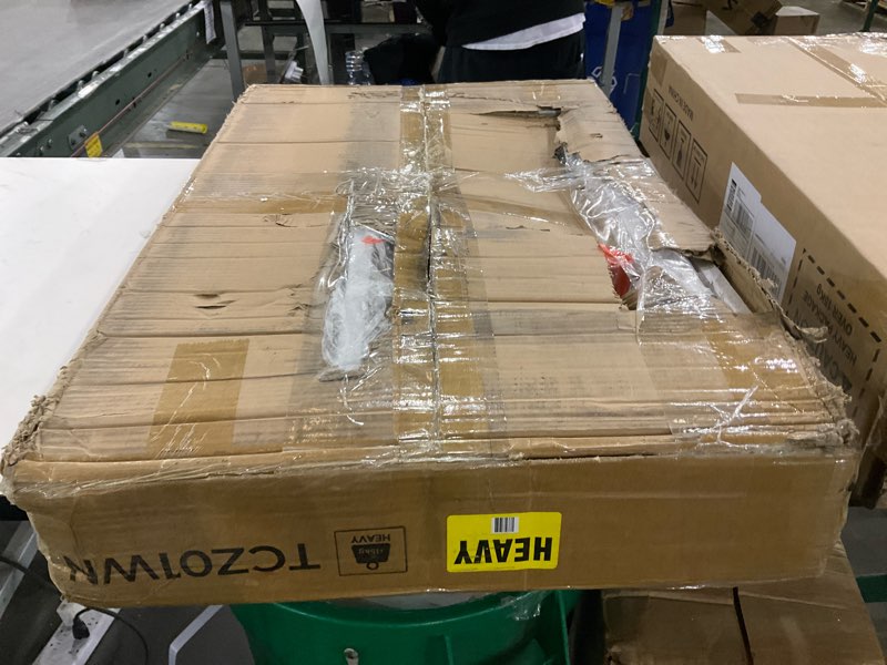 Condition photo showing As Is for Folding Dining Table, Movable Dining Table, Kitchen Table for Small Space, Foldable and Expandable Desk Furniture with 6 Wheels, for Dining, Living Room, Apartment, White and Natural TCZ01WN