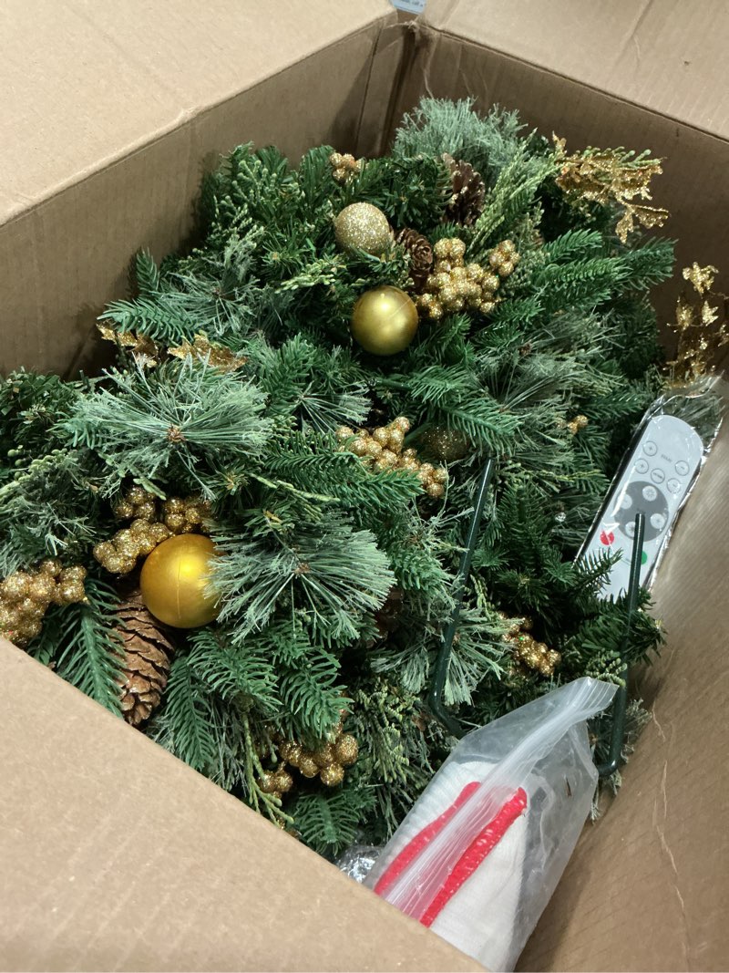 Condition photo showing As Is for 2 Pack 24 Inch Lighted Outdoor Christmas Tree with Dual Color LED Lights, Remote Control Battery Operated Pre-lit Pathway Urn Filler, Christmas Porch Decorations for Home, Porch & Yard Green Gold 2ft 6in