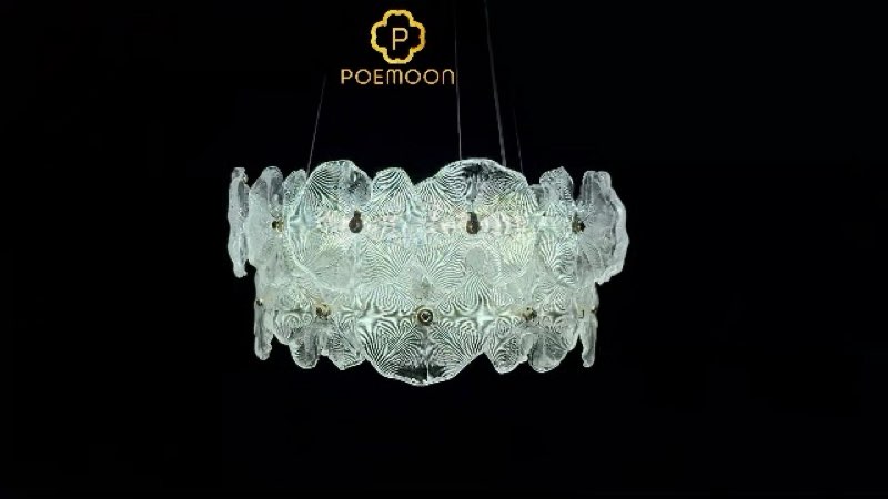 Poemoon Modern Glass LED Chandelier 20" Elegant Lotus Leaf Dimmable Black Ceiling Chandeliers with R