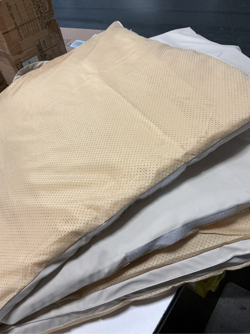 Condition photo showing As Is for covers with 1-inch filling, anti-water cream color of 4 divisions(size 58” x 58”)