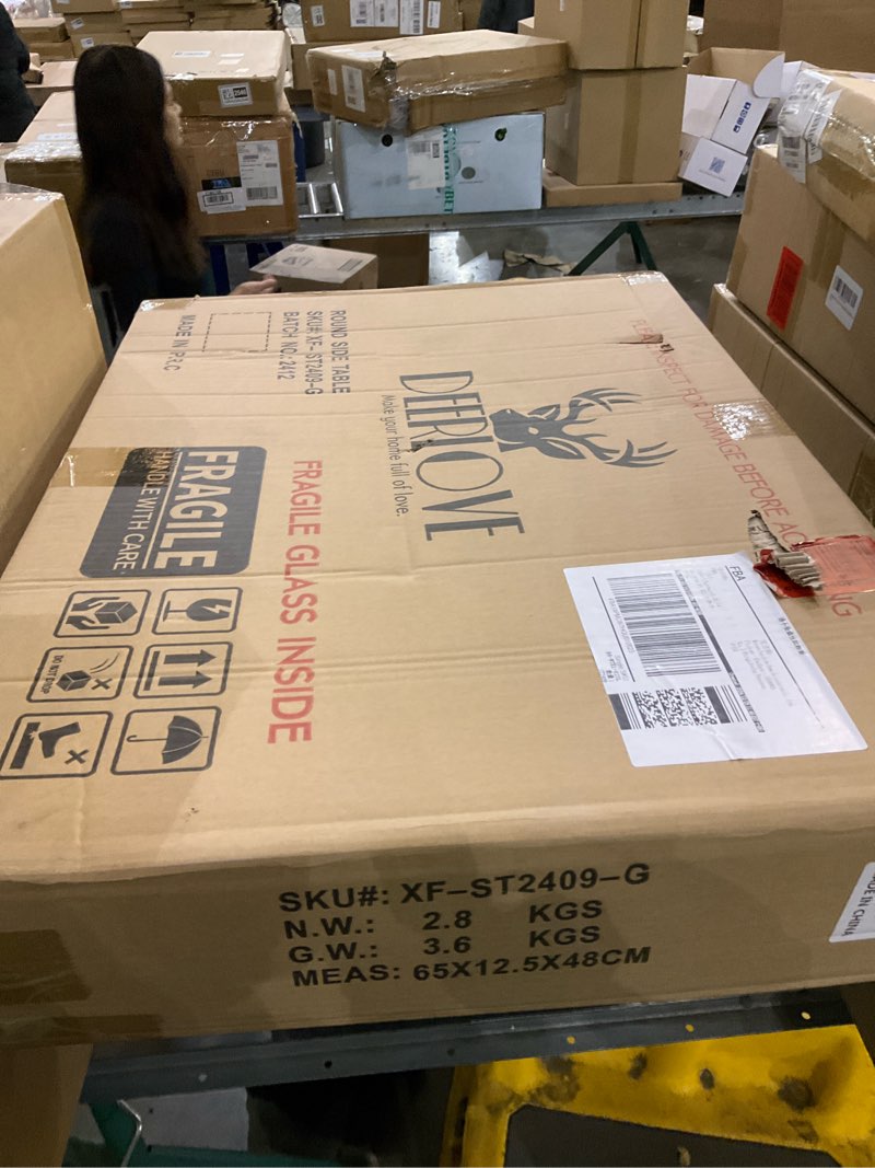 Condition photo showing As Is for deerlove 2 Tier Round Side Table, 16" Small Metal End Table with Removable Wooden Tray, Round Accent Sofa Coffee Side Table for Living Room, Bedroom, Balcony (Black)