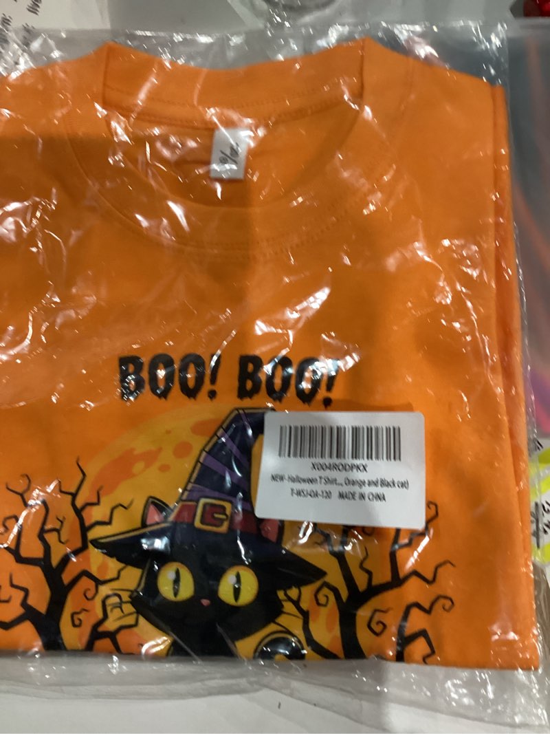 Condition photo showing New/Like New for Boys Halloween Shirt with Cute Pumpkin, Ghost, Bat, and Dinosaur Graphics - Classic Crewneck Cotton Tee for Ages 2-7 Years 3-4T Apricot Purple Bow Pumpkin
