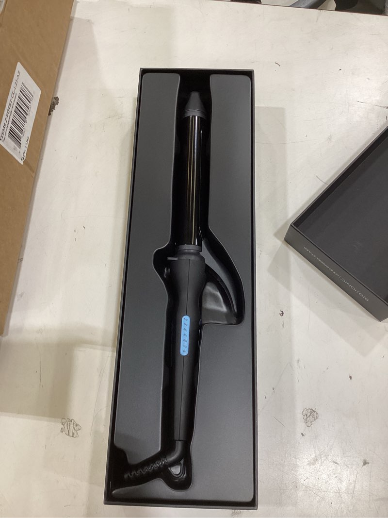 Condition photo showing As Is for bio ionic long barrel curling iron with moisture heat technology & nanoionic mx versatile curling wand - multiple barrel sizes for tight, classic, loose & soft curls 1.25 inch (loose curls) black