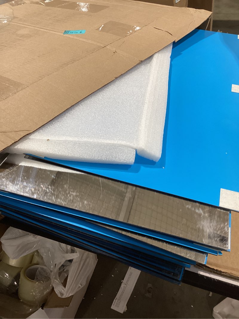 Condition photo showing As Is for Queekay 20 Pcs Home Gym Mirrors 12" x 24" Acrylic Wall Mirror Tiles 2mm Thick Self Adhesive Mirror Sheets Frameless Wall Mounted Mirror Stickers Decor for Workout Bedroom Ceiling